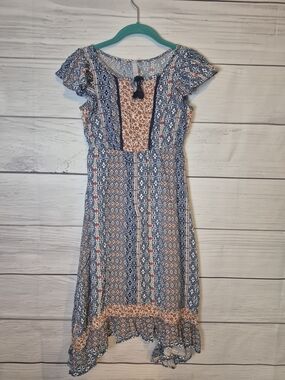 Xhilaration Blue and Tan Boho Patterned Girls' Casual Dress